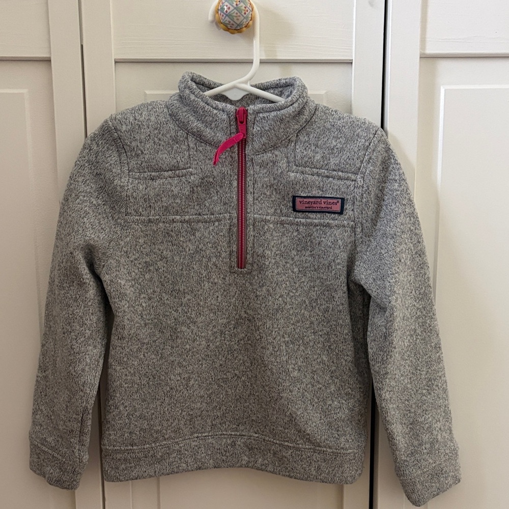 Vineyard Vines Kids Gray and Pink Fleece Pullover